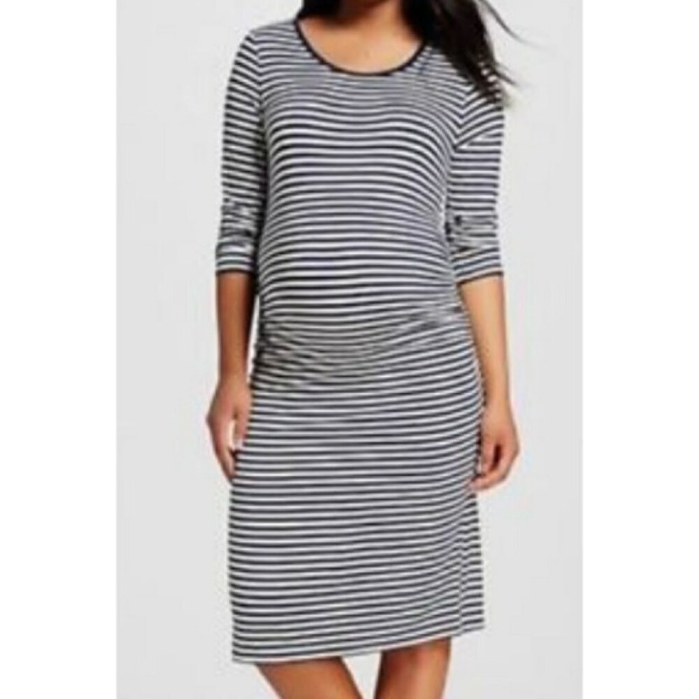 LIZ LANGE MATERNITY BLUE & WHITE STRIPED LONG SLEEVE MATERNITY DRESS SIZE: XS